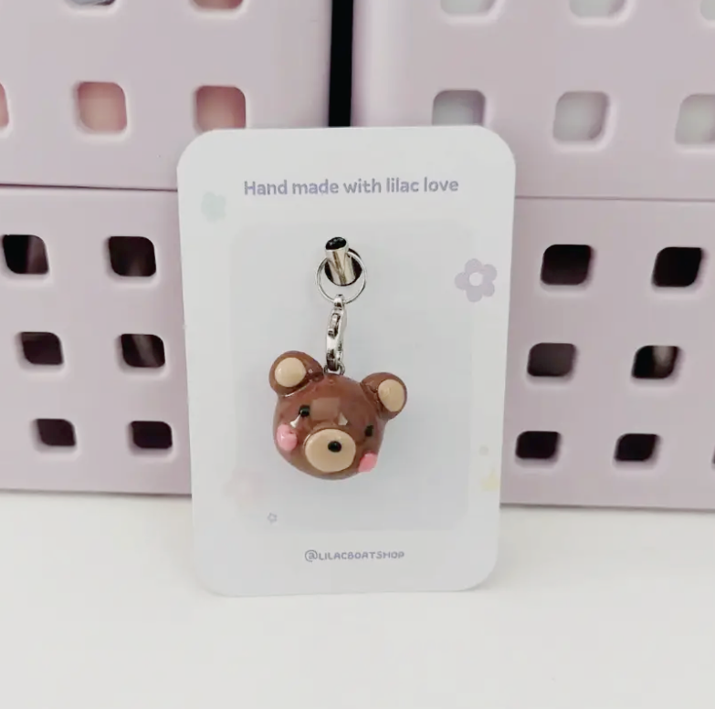 Adorable bear charm keychain crafted from polymer clay